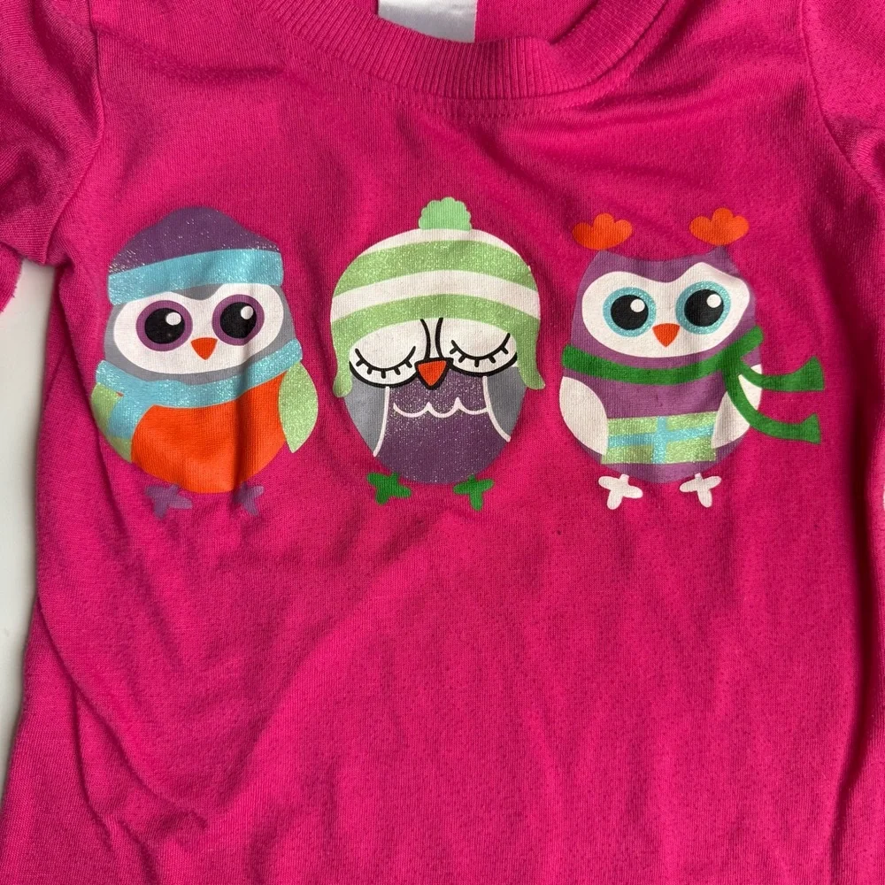 🍭 Komar Kids Girls Winter Owls Magenta Pajama Shirt - Size XS (4/5) (Used)